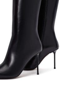 چکمه زنانه مشکی چرمی زیپ‌دار پاشنه باریک بلند دری مد