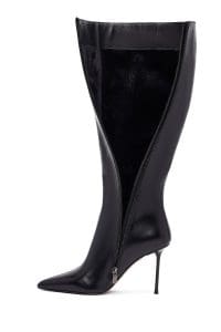 چکمه زنانه مشکی چرمی زیپ‌دار پاشنه باریک بلند دری مد