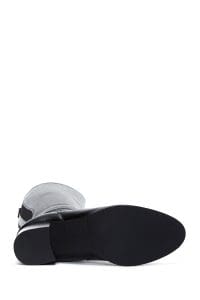 چکمه زنانه مشکی چرمی زیپ‌دار پاشنه ضخیم دری مد