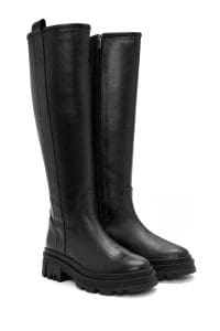 چکمه زنانه مشکی چرمی زیپ‌دار پاشنه ضخیم دری مد