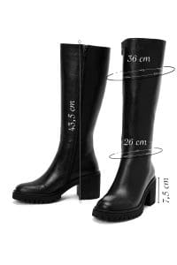 چکمه زنانه مشکی چرمی زیپ‌دار پاشنه ضخیم دری مد