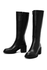 چکمه زنانه مشکی چرمی زیپ‌دار پاشنه ضخیم دری مد