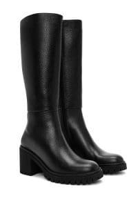 چکمه زنانه مشکی چرمی زیپ‌دار پاشنه ضخیم دری مد