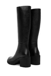 چکمه زنانه مشکی چرمی زیپ‌دار پاشنه ضخیم دری مد