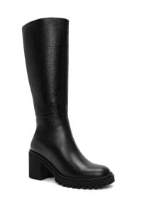 چکمه زنانه مشکی چرمی زیپ‌دار پاشنه ضخیم دری مد