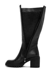 چکمه زنانه مشکی چرمی زیپ‌دار پاشنه ضخیم دری مد