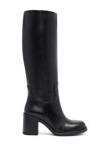 چکمه زنانه مشکی چرمی زیپ‌دار پاشنه ضخیم دری مد