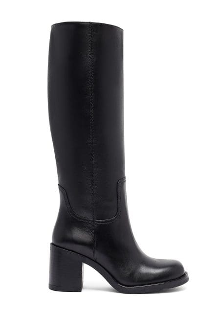 چکمه زنانه مشکی چرمی زیپ‌دار پاشنه ضخیم دری مد