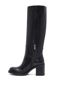 چکمه زنانه مشکی چرمی زیپ‌دار پاشنه ضخیم دری مد