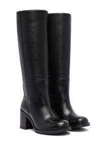 چکمه زنانه مشکی چرمی زیپ‌دار پاشنه ضخیم دری مد