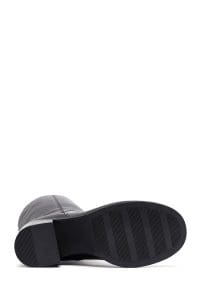 چکمه زنانه مشکی چرمی زیپ‌دار پاشنه ضخیم دری مد