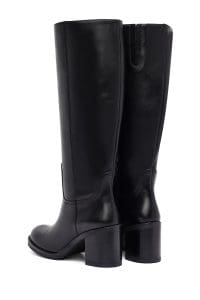 چکمه زنانه مشکی چرمی زیپ‌دار پاشنه ضخیم دری مد