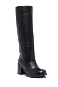 چکمه زنانه مشکی چرمی زیپ‌دار پاشنه ضخیم دری مد