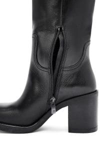 چکمه زنانه مشکی چرمی زیپ‌دار پاشنه ضخیم دری مد