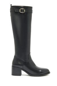 چکمه زنانه مشکی چرمی زیپ‌دار پاشنه ضخیم دری مد