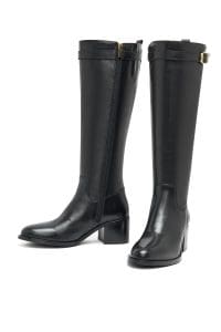 چکمه زنانه مشکی چرمی زیپ‌دار پاشنه ضخیم دری مد