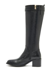 چکمه زنانه مشکی چرمی زیپ‌دار پاشنه ضخیم دری مد