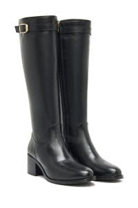 چکمه زنانه مشکی چرمی زیپ‌دار پاشنه ضخیم دری مد