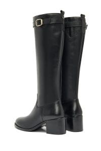 چکمه زنانه مشکی چرمی زیپ‌دار پاشنه ضخیم دری مد