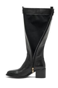 چکمه زنانه مشکی چرمی زیپ‌دار پاشنه ضخیم دری مد