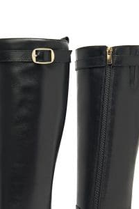 چکمه زنانه مشکی چرمی زیپ‌دار پاشنه ضخیم دری مد