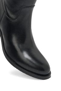 چکمه زنانه مشکی چرمی زیپ‌دار پاشنه ضخیم دری مد