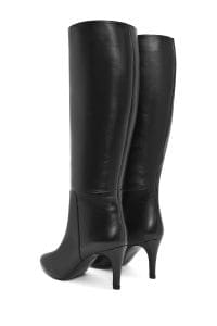 چکمه زنانه مشکی چرمی پاشنه باریک بلند دری مد