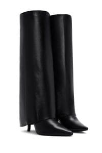 چکمه زنانه مشکی چرمی پاشنه باریک بلند دری مد