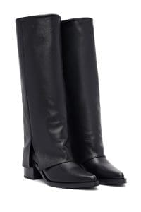 چکمه زنانه مشکی چرمی پاشنه ضخیم دری مد