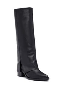 چکمه زنانه مشکی چرمی پاشنه ضخیم دری مد