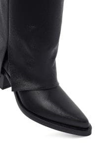 چکمه زنانه مشکی چرمی پاشنه ضخیم دری مد