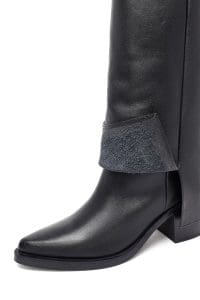 چکمه زنانه مشکی چرمی پاشنه ضخیم دری مد