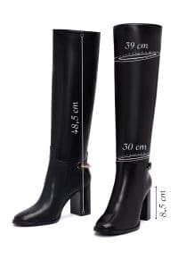 چکمه زنانه مشکی چرمی پاشنه ضخیم دری مد