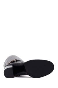 چکمه زنانه مشکی چرمی پاشنه ضخیم دری مد