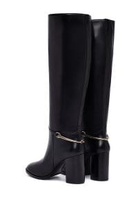 چکمه زنانه مشکی چرمی پاشنه ضخیم دری مد