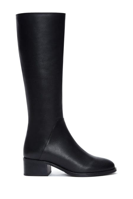 چکمه زنانه مشکی چرمی کوتاه پاشنه ضخیم دری مد