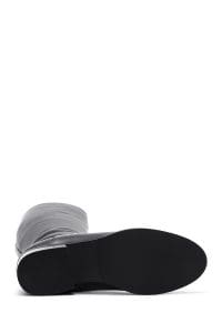 چکمه زنانه مشکی چرمی کوتاه پاشنه ضخیم دری مد