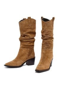 چکمه زنانه ویزون چرمی پاشنه ضخیم کابوی دری مد