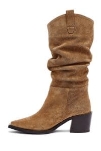 چکمه زنانه ویزون چرمی پاشنه ضخیم کابوی دری مد