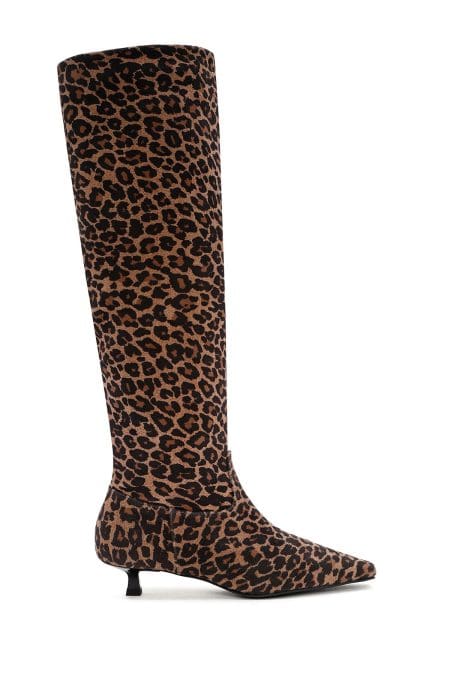 چکمه زنانه پلنگی چرمی کوتاه پاشنه باریک دری مد