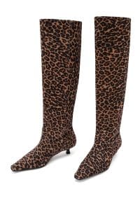 چکمه زنانه پلنگی چرمی کوتاه پاشنه باریک دری مد