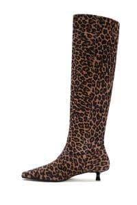 چکمه زنانه پلنگی چرمی کوتاه پاشنه باریک دری مد