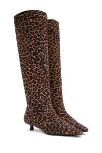 چکمه زنانه پلنگی چرمی کوتاه پاشنه باریک دری مد