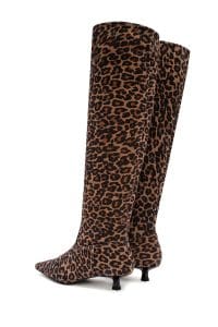 چکمه زنانه پلنگی چرمی کوتاه پاشنه باریک دری مد