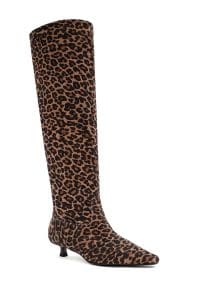 چکمه زنانه پلنگی چرمی کوتاه پاشنه باریک دری مد