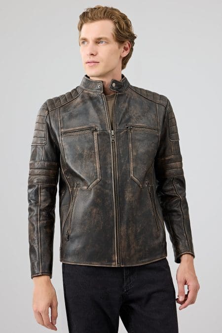 کاپشن چرم اسلیم فیت وینتیج مردانه مورانت دری مد