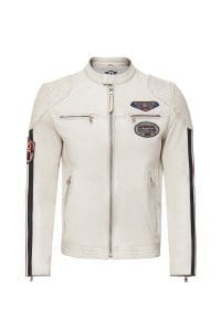 کاپشن چرمی مردانه سفید جذب آرم‌دار Storm دری مد