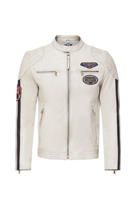 کاپشن چرمی مردانه سفید جذب آرم‌دار Storm دری مد