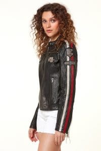 کت چرم اسپرت مشکی آرم دوزی شده زنانه Ladyracer دری مد