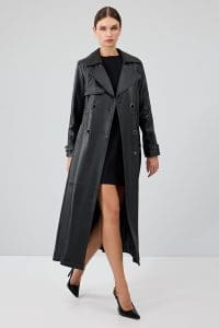 کت چرم مشکی کمربند مشکی زنانه Jenny -X دری مد